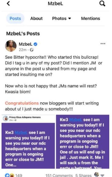 Mzbel and an NDC woman gets into a heated fight over John Mahama on Facebook