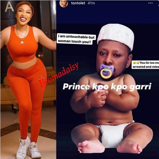 Tonto Dikeh teases ex-lover with an edited photo of him as a baby, wearing a diaper