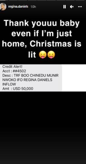 Regina Daniel receives $50,000 from her billionaire husband as a Christmas gift